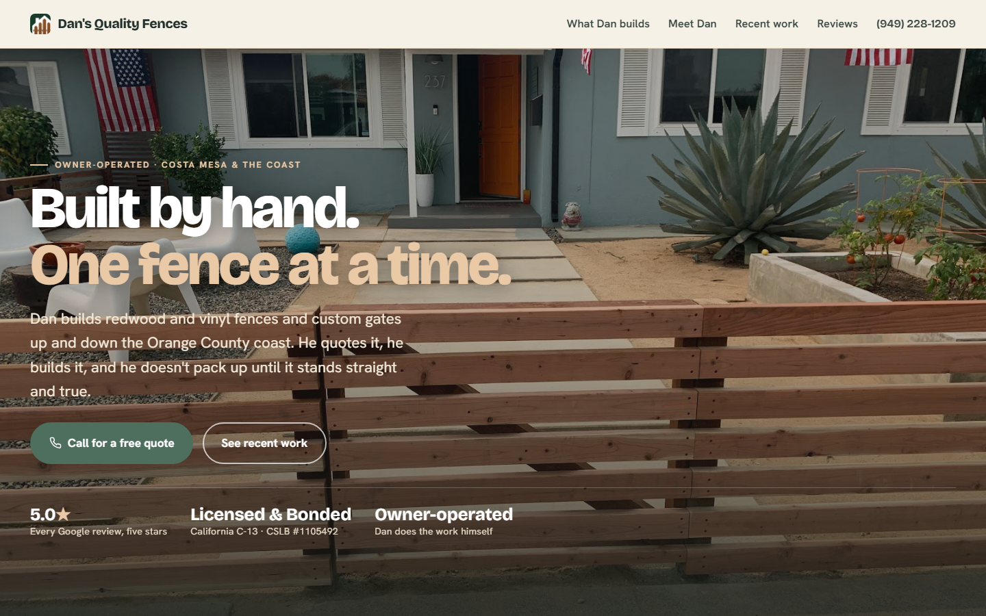 Dan's Quality Fences — fencing company website homepage