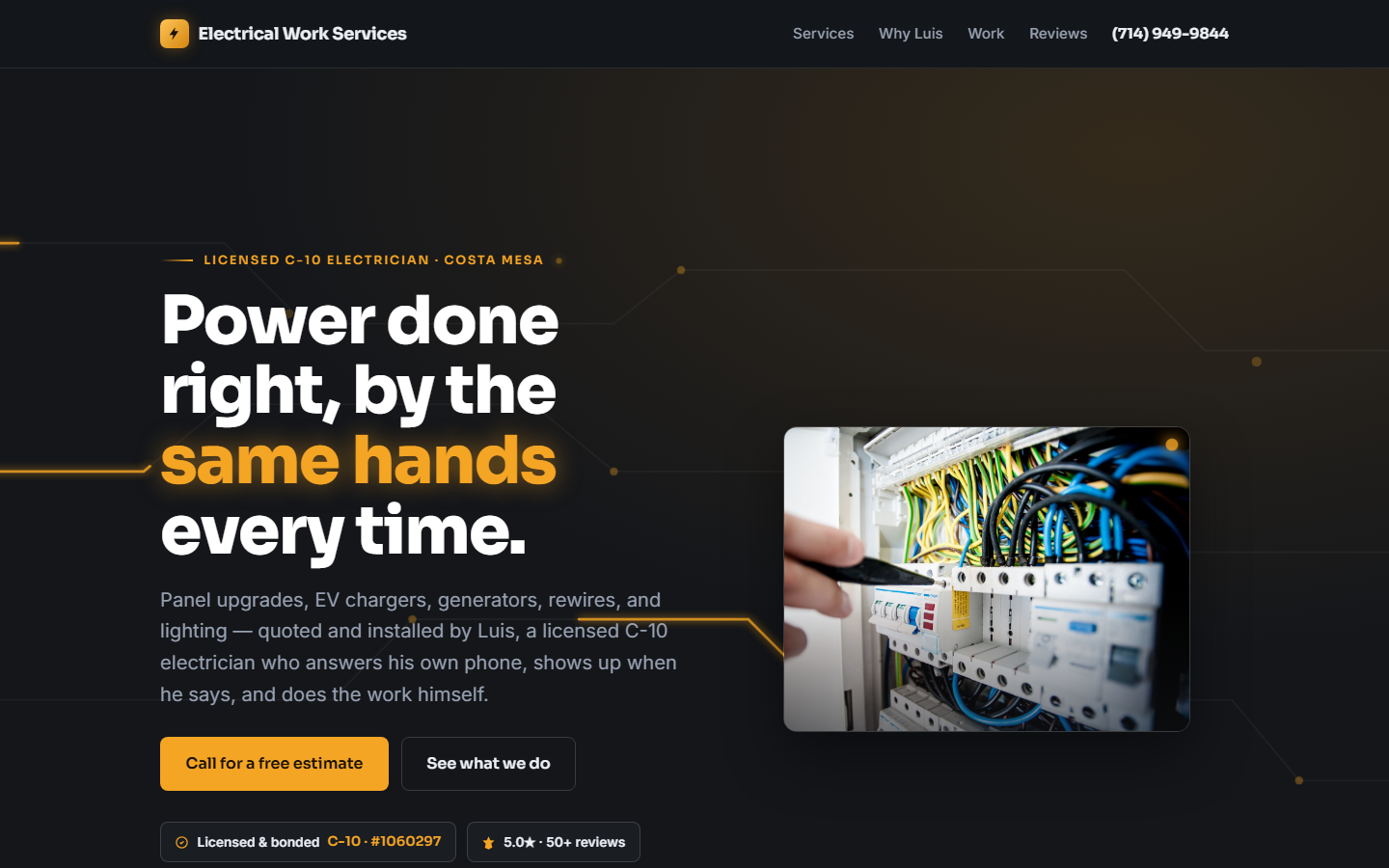 Electrical Work Services — electrician website homepage